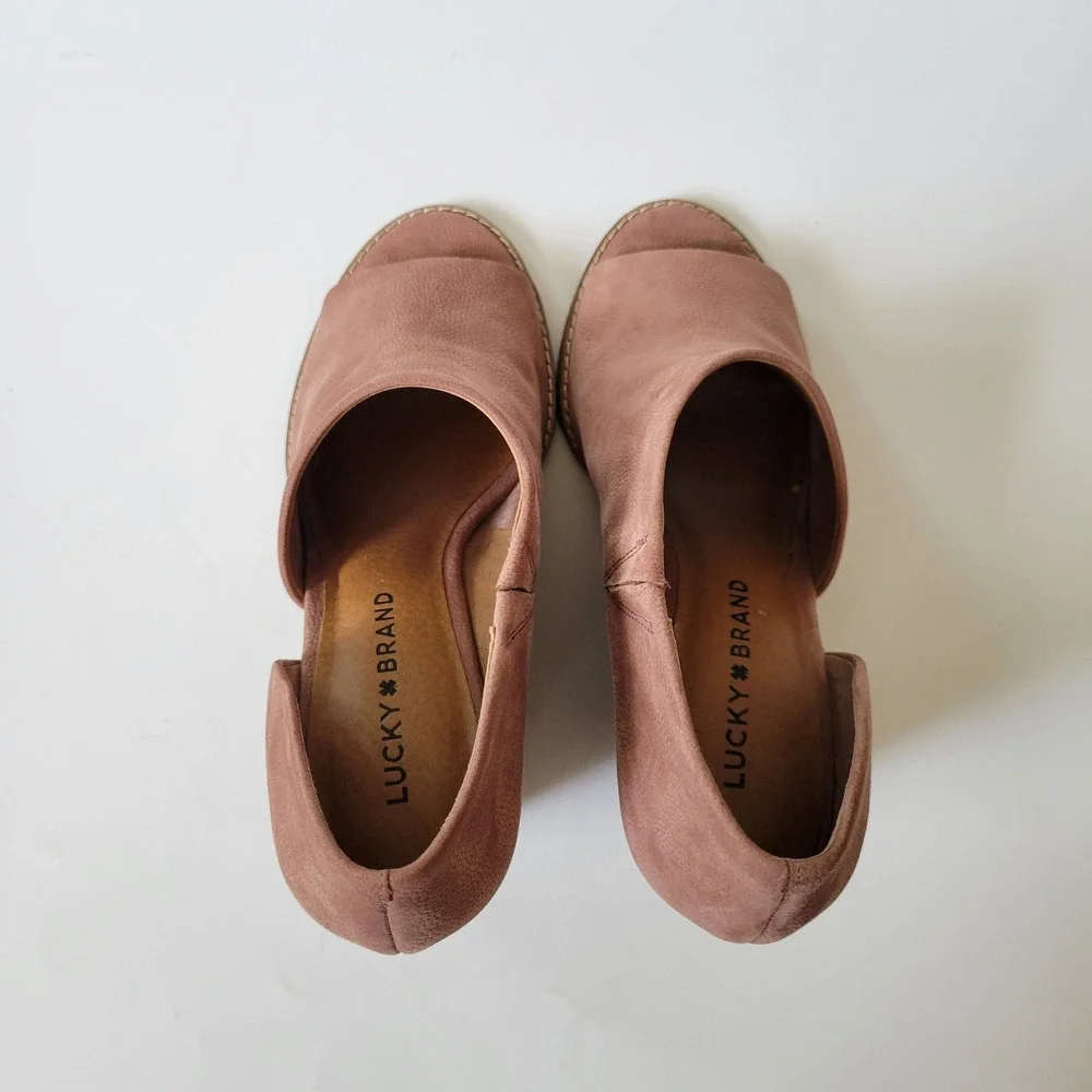 Lucky Brand Jaxy Mauve Leather D'Orsay Wedge Booties 8.5M Boho Chic Earthy